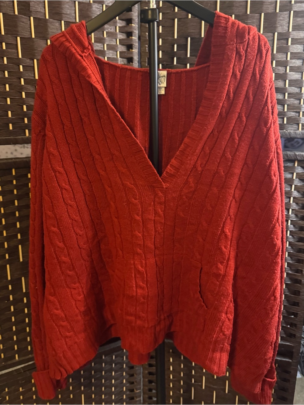 Fashion Bug Cable Knit V-Neck Sweater in Red
